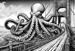 Octopus attacking a bridge tattoo idea