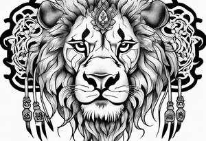 lion holding a khamssa hand with paw tattoo idea