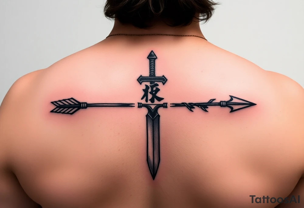 underarm tattoo with vinland saga thorfin arrows but not on the dagger just the arrows. and then in chinese calighraphy write this quote going through the design:你没有敌人 tattoo idea