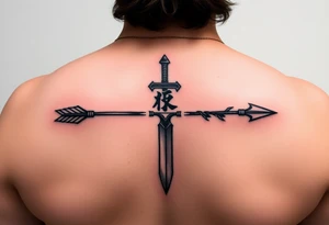 underarm tattoo with vinland saga thorfin arrows but not on the dagger just the arrows. and then in chinese calighraphy write this quote going through the design:你没有敌人 tattoo idea