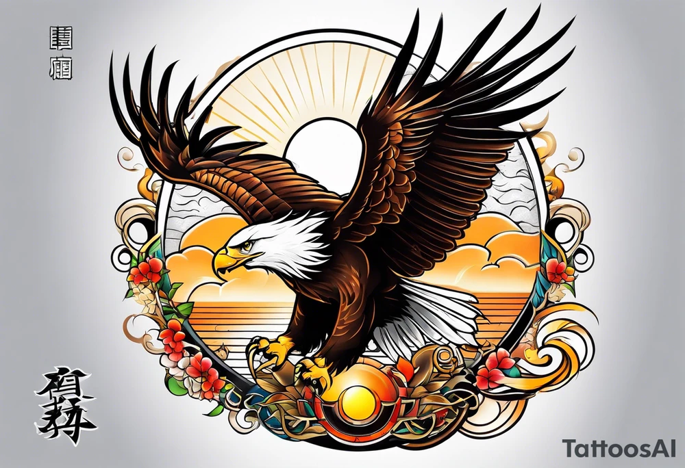 eagle and sun and sea tattoo idea