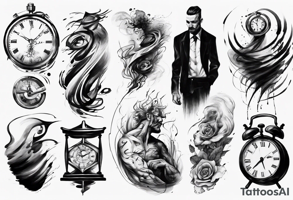 Brush stroke drawing a man and time tattoo idea