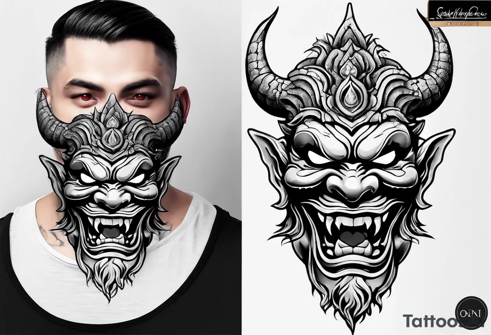 Undead oni mask tattoo idea