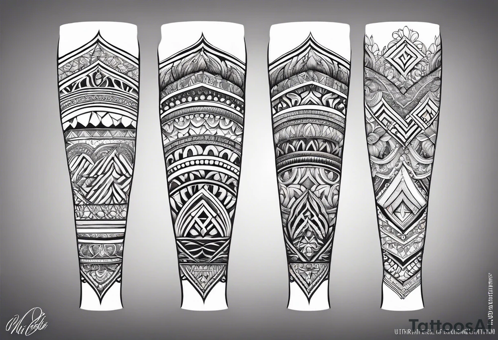 Hindu Sanskrit tribal design on right lower leg, below knee to top of feet tattoo idea