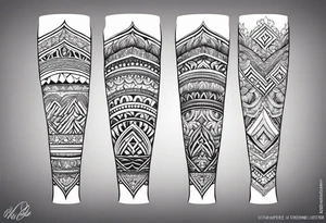 Hindu Sanskrit tribal design on right lower leg, below knee to top of feet tattoo idea