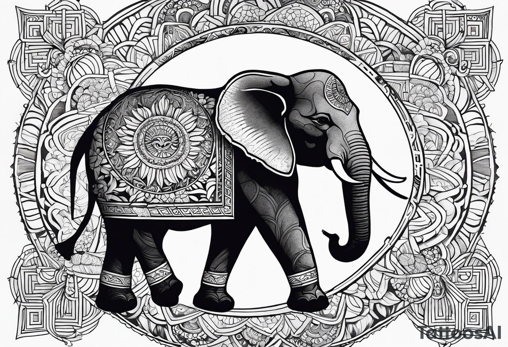 a elephant and a sun tattoo idea