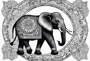 a elephant and a sun tattoo idea