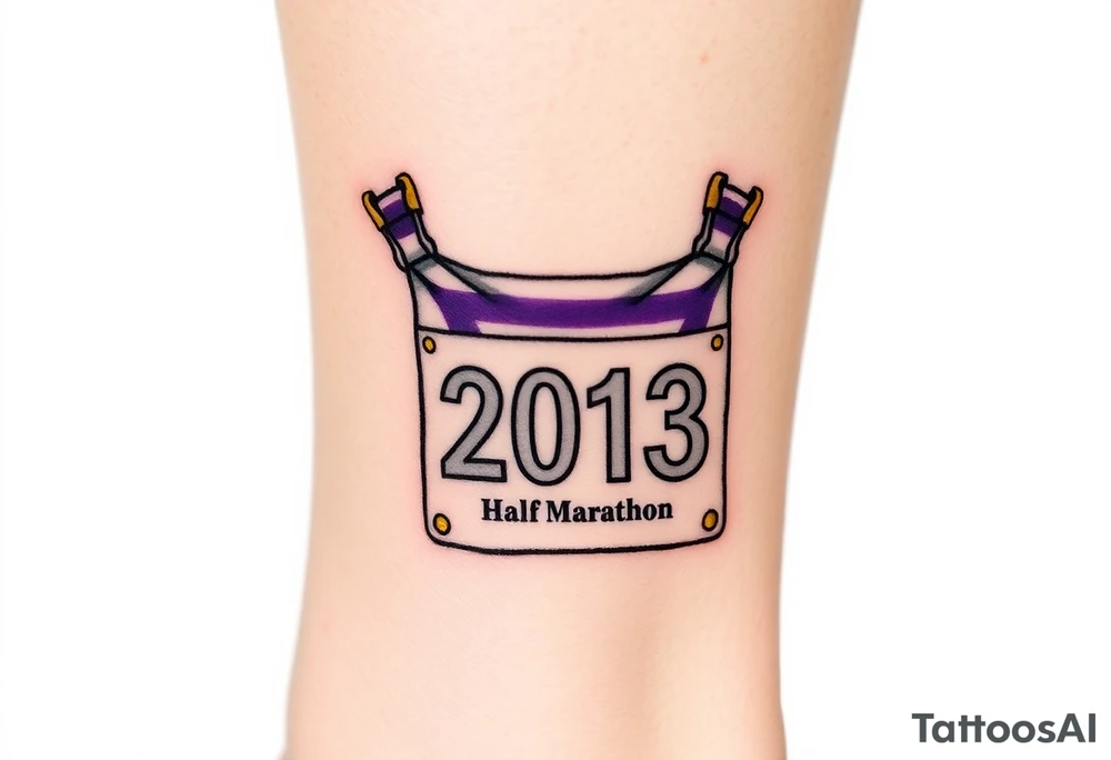 Racing half marathon bib 2013 purple and gold running safety pins running tattoo idea
