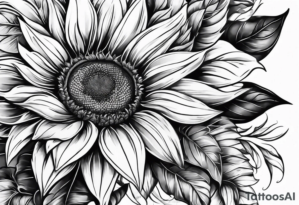 Arm sleeve Foral sunflower and roman numeral tattoo idea