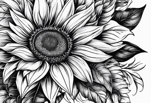 Arm sleeve Foral sunflower and roman numeral tattoo idea