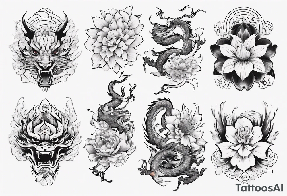 chinese drargon with flowers tattoo idea