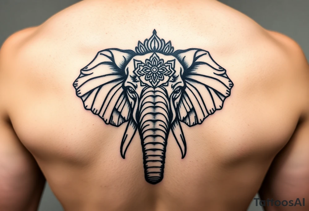 powerful majestic elephant head mandala upturned trunk tattoo idea