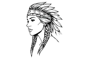 Female Native American wearing headband side pose tattoo idea