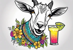A sketch of a goat drinking a margarita tattoo idea