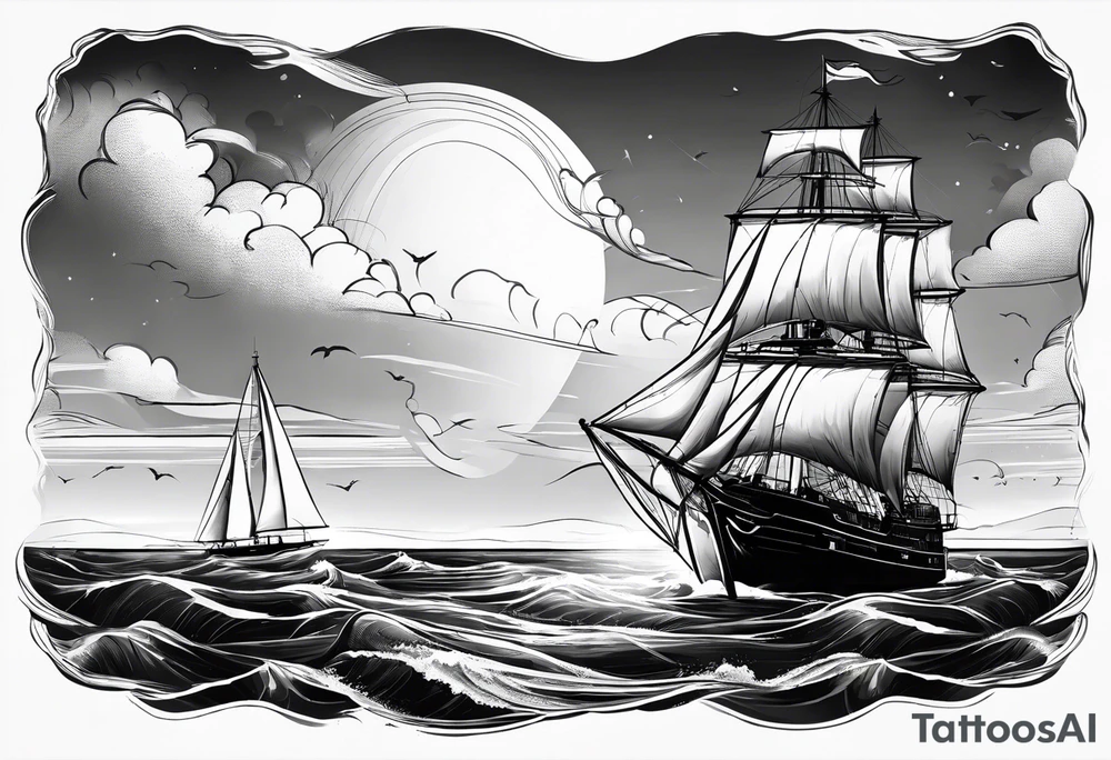 voilier avec phare marin imbriqué dans une voile. tattoo idea