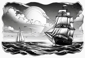 voilier avec phare marin imbriqué dans une voile. tattoo idea