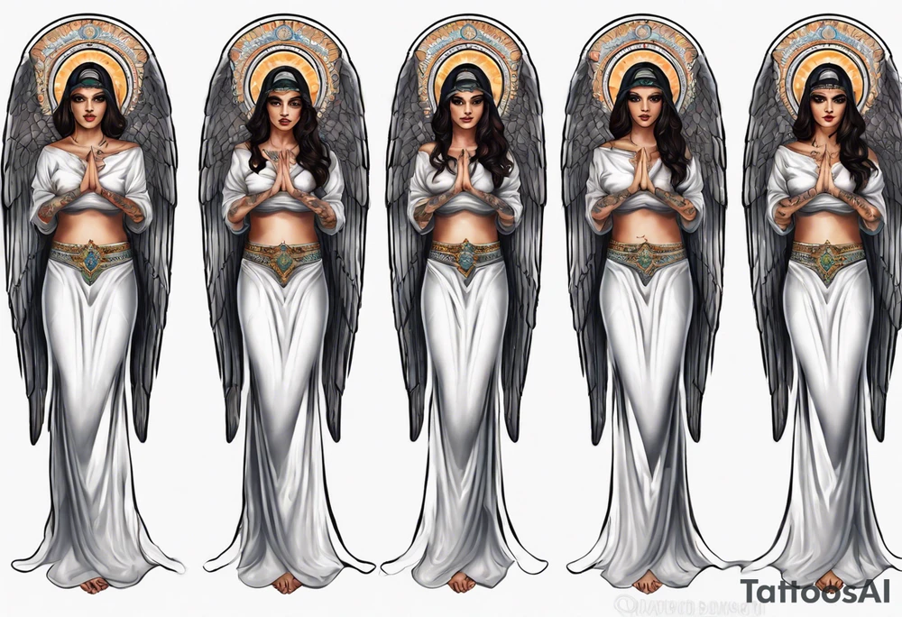 Middle eastern angel on a balcony tattoo idea