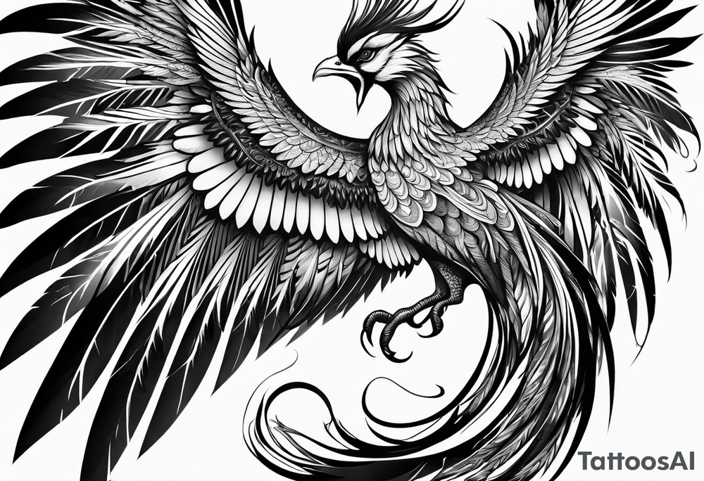 graceful phoenix with extra long tail feathers and a long neck tattoo idea