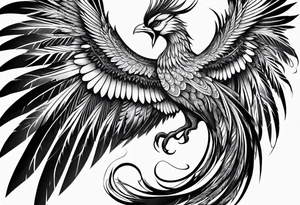 graceful phoenix with extra long tail feathers and a long neck tattoo idea