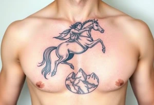 half-man, half-horse archer hovering over the world tattoo idea