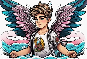 cupido  fly boy with wings, background sea tattoo idea