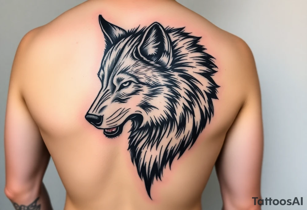 Powerful, magestic, alpha, wolf as a forearm piece that intertwines with my girlfriend’s forearm tattoo idea