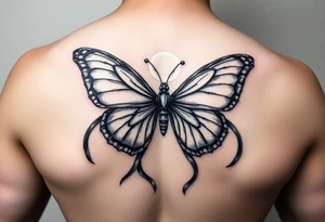 ethereal butterfly with flowing silk ribbons in moonlight tattoo idea