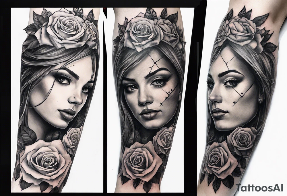 fool sleeve,, abandoned old gotic house, broken sword, roses, tattoo idea