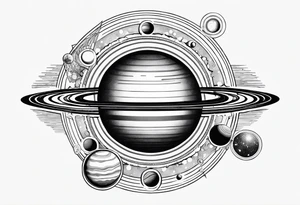 Fine line solar system tattoo of planets in orbit in alignment tattoo idea