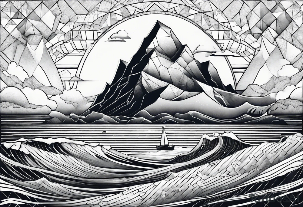 geometric iceberg with a man swimming tattoo idea geometric iceberg with a man swimming tattoo idea