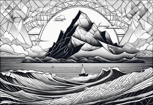 geometric iceberg with a man swimming tattoo idea