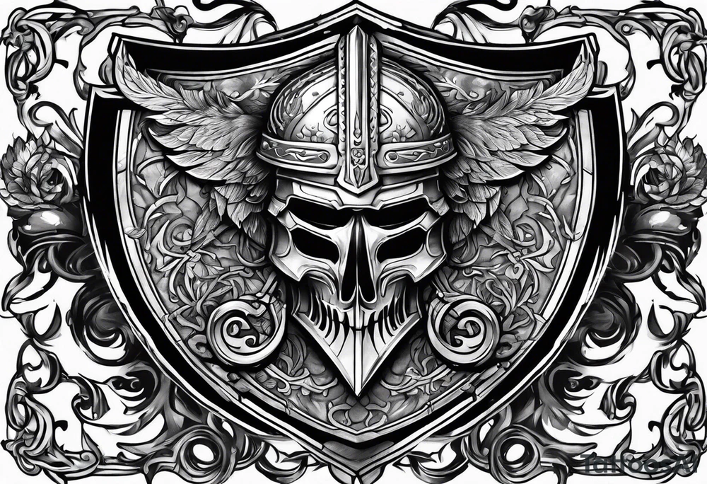 Valhalla sword shield axe armour tattoo idea