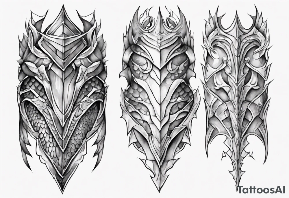 Dragonscale Leg armor symmetrical tattoo idea