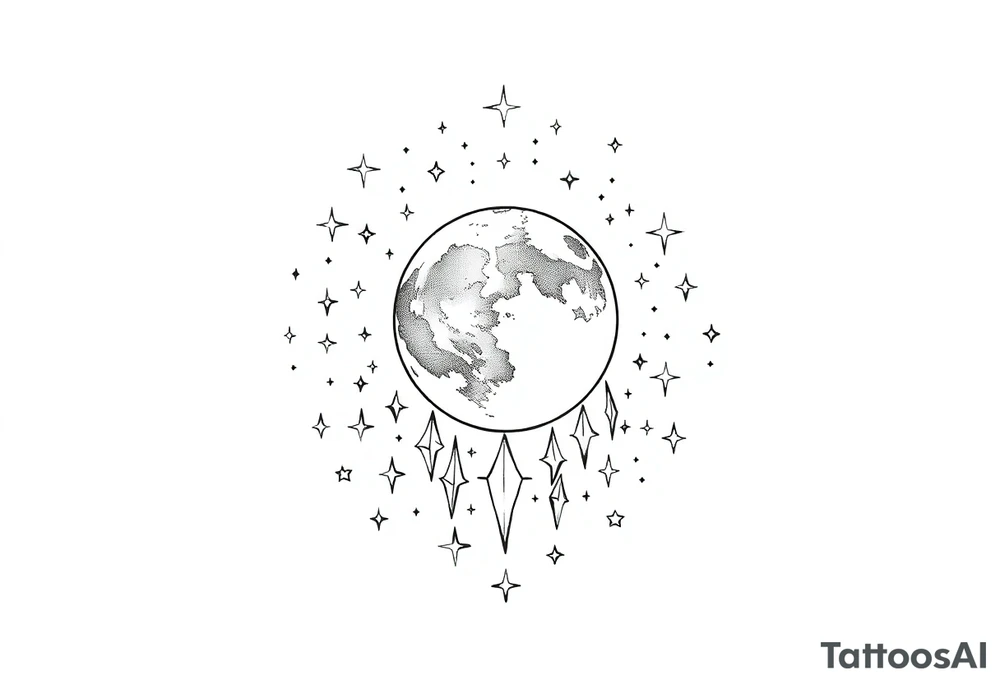 1x10^23 surrounded by cascade of stars and moon tattoo idea