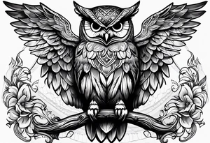 Owl with wings open and Libra scale on its claws tattoo idea