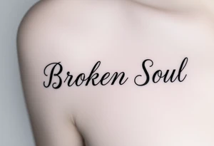 Broken Soul, written in fancy thin lined calligraphy writing, for on the side of the breast of a woman tattoo idea