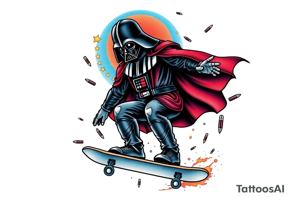 MEMORY TATTOO
Darth Vader skateboarding outdoors, bullets, heaven, star wars>blue and red 
"Darth Carter"
12/29/88-01/06/24 tattoo idea