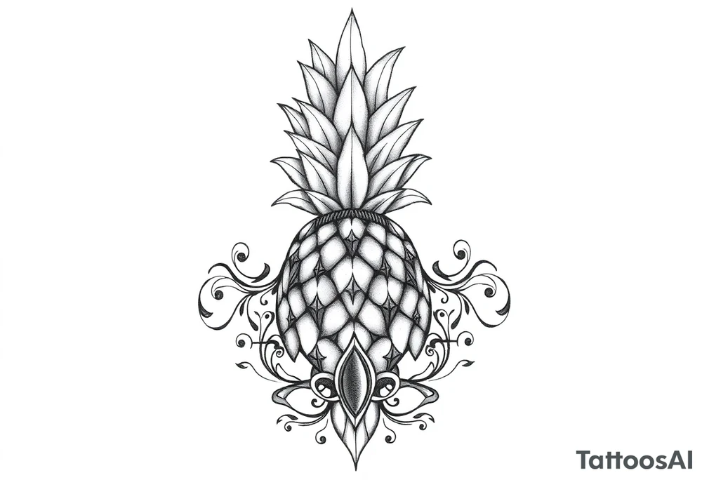 Bushy crown pineapple vagina, design to go over vagina , erotic vagina area design, anus to be at the bottom tattoo idea