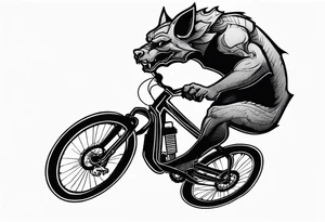gargoyle riding a full suspension mountain bike with a shadow no background tattoo idea