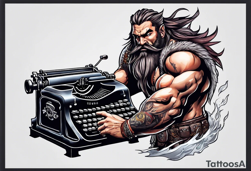 barbarian coming out of a typewriter tattoo idea