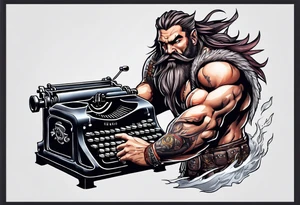 barbarian coming out of a typewriter tattoo idea