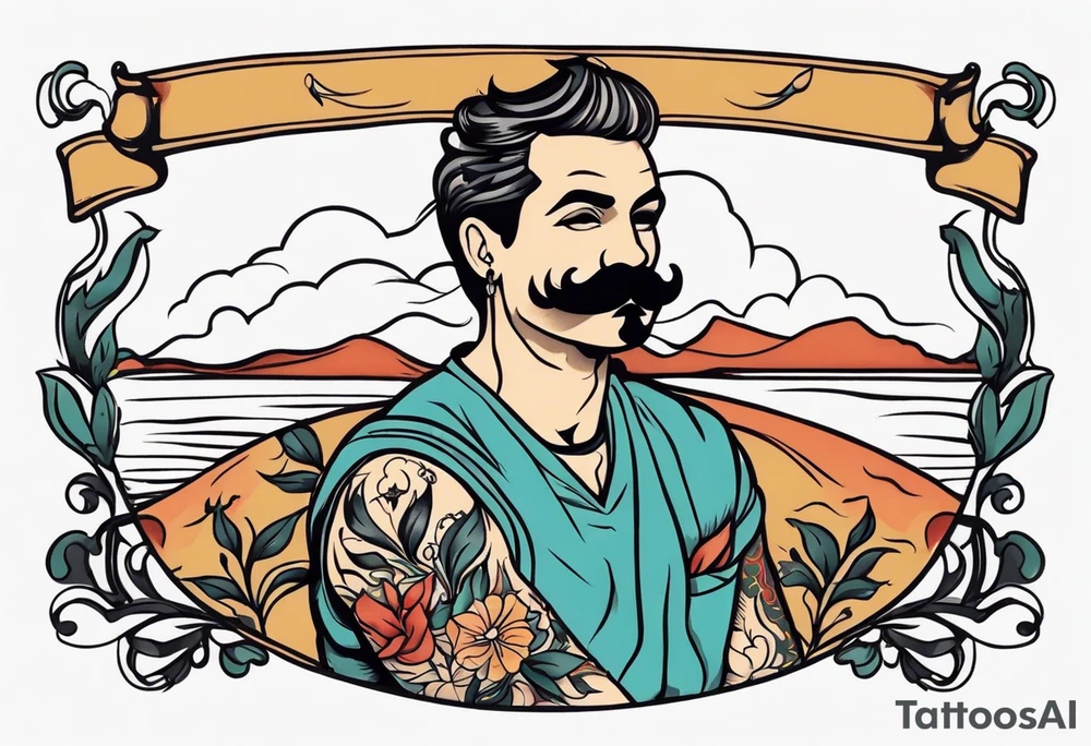 traditional tattoo art of man with mustash tattoo idea