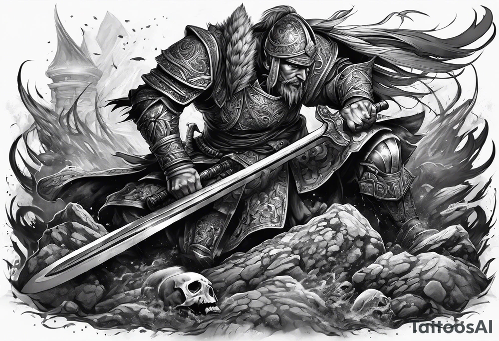 Warrior crawling from his grave tattoo idea