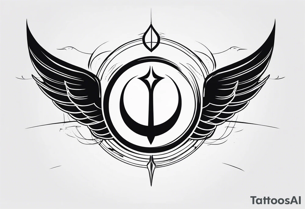 Wings with freedom symbol, Jedi symbol, crescent moon, Atheist tattoo idea