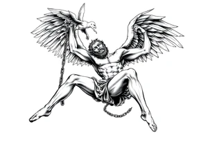 Prometheus Chained Down with Icarus falling from the sky above him Mythology tattoo idea