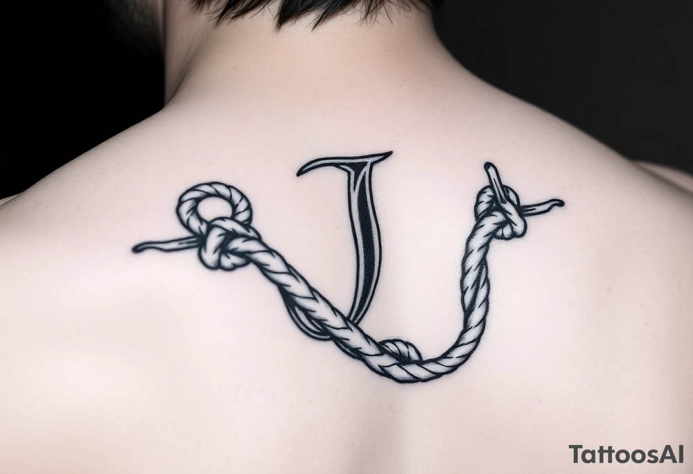 J initial made from rope knots tattoo idea