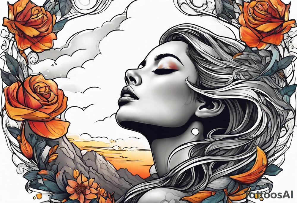 Resurrection Beautiful woman rising from her dead self to inner peace and self-love tattoo idea