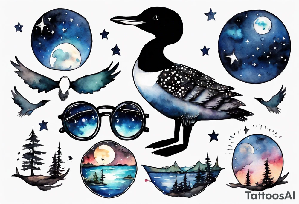 a loon wearing spectacles staring into the night sky tattoo idea