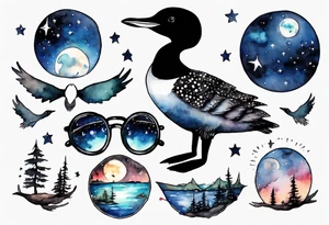 a loon wearing spectacles staring into the night sky tattoo idea