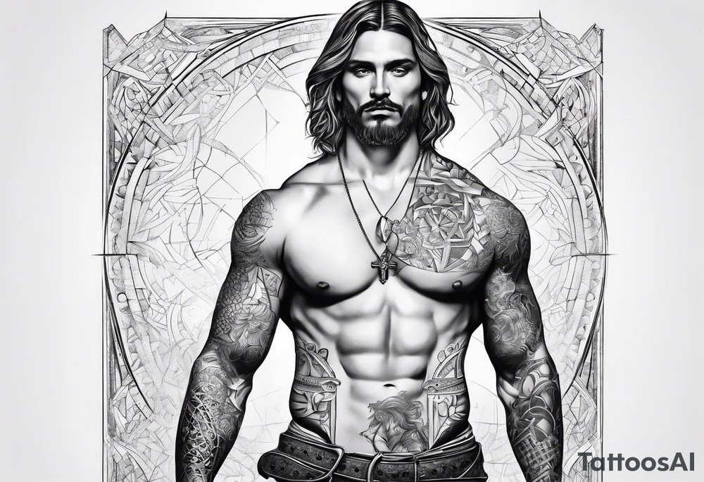da Vinci virtuvian man with sexy female tattoo idea